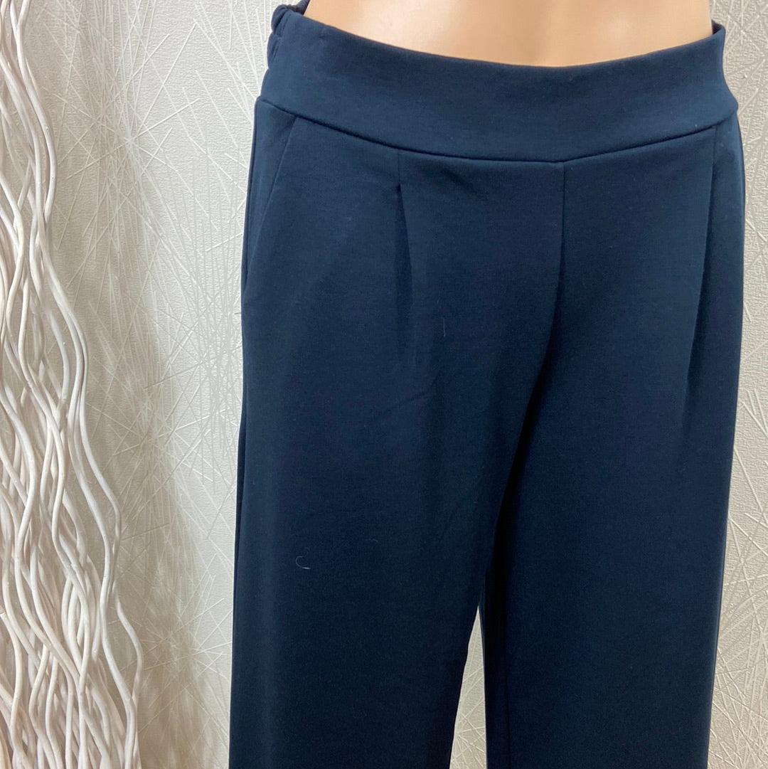 Pantalon ample évasé 7/8 bleu marine taille haute élastique Ihkate Wide Ichi - Offre-Unique