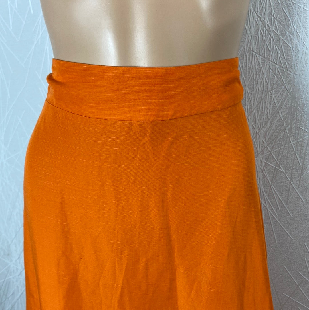 Jupe midi orange doublée taille haute élastique style vintage 70's Surkana