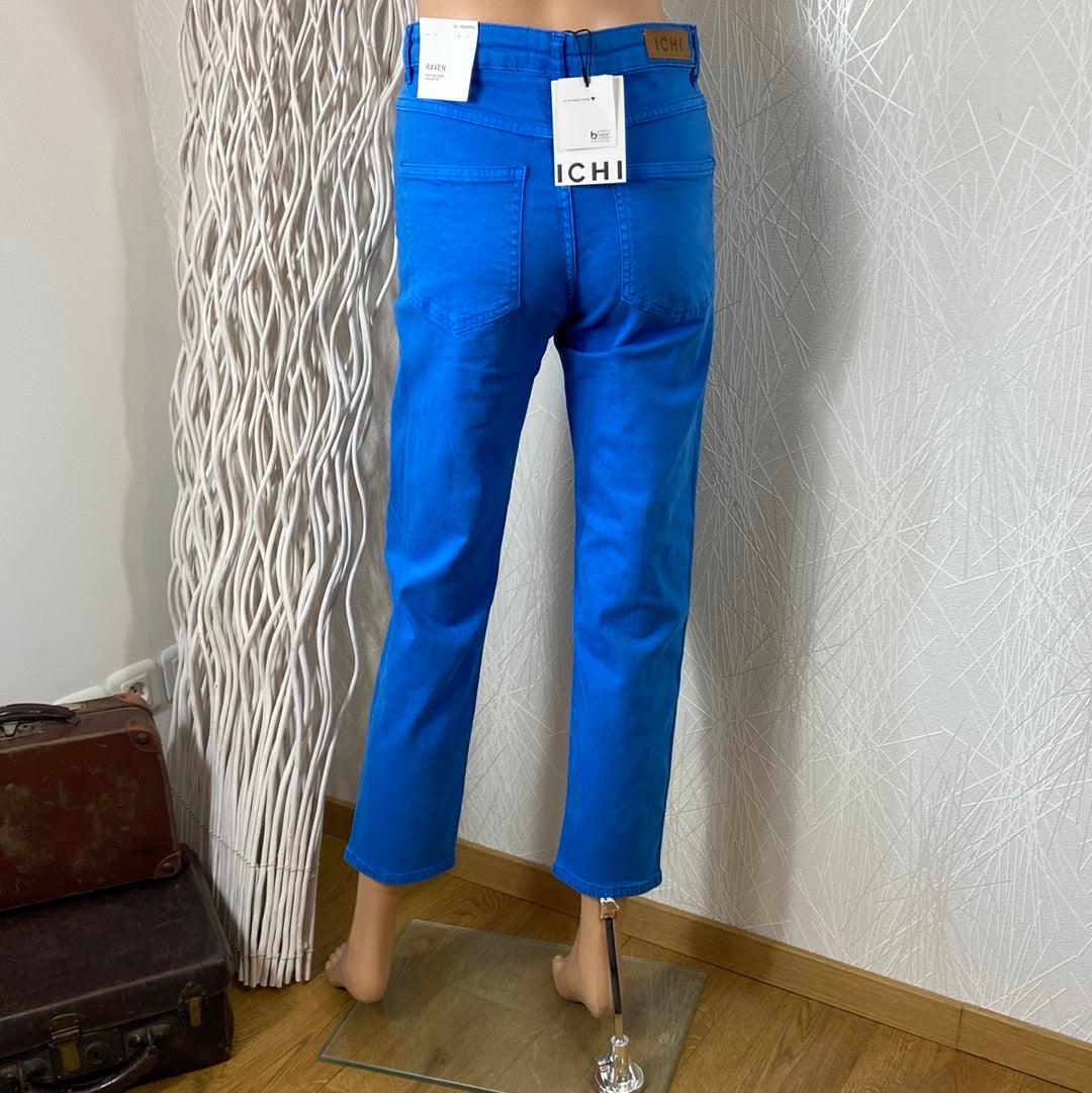 Pantalon bleu femme 7/8 taille mi-haute coupe droite Ihcenny Raven Ichi - Offre-Unique