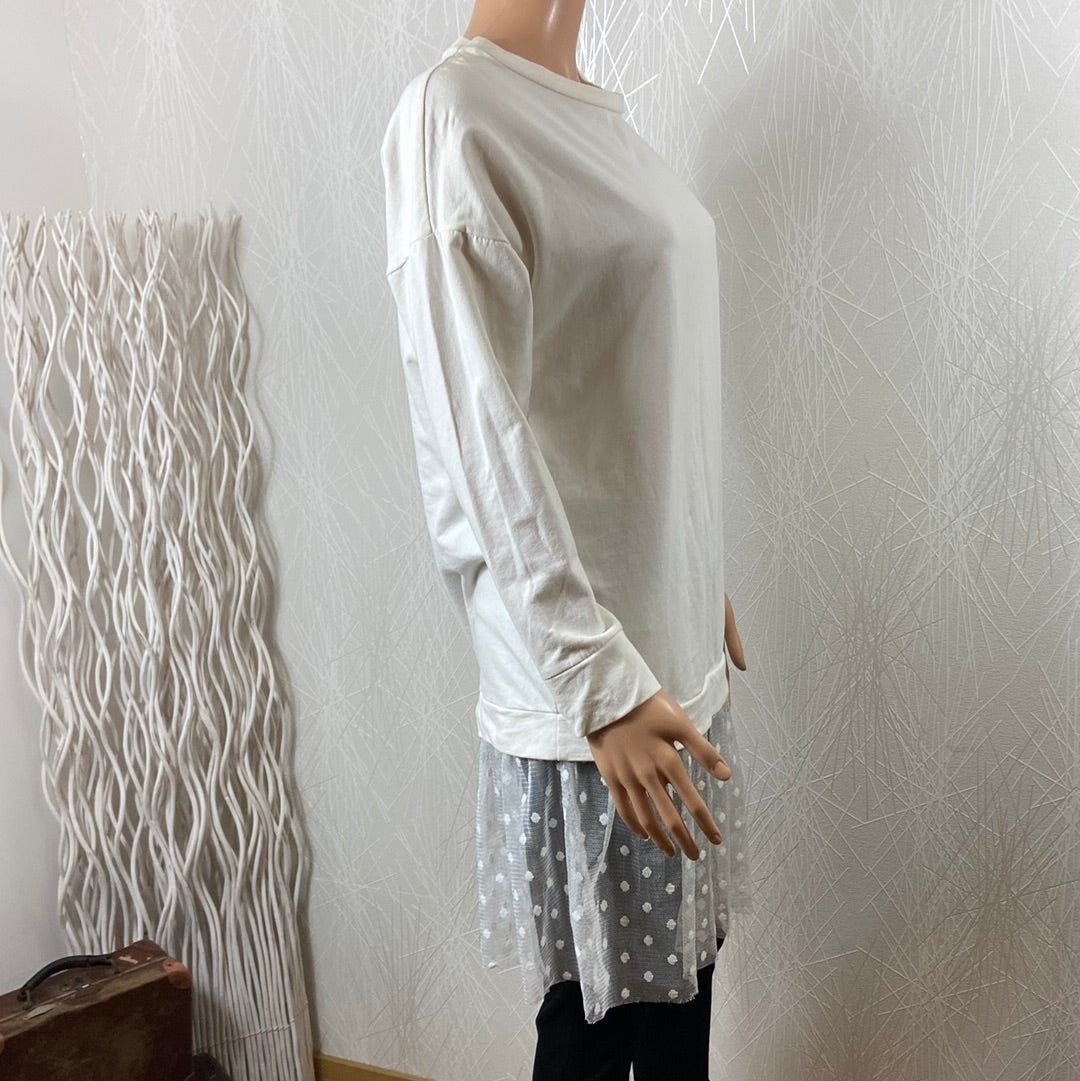 Blouse longue blanche col ras du cou voile broderie Made In Italy