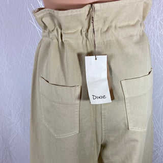 Jeans femme coton beige 7/8 taille haute jambes larges Dixie