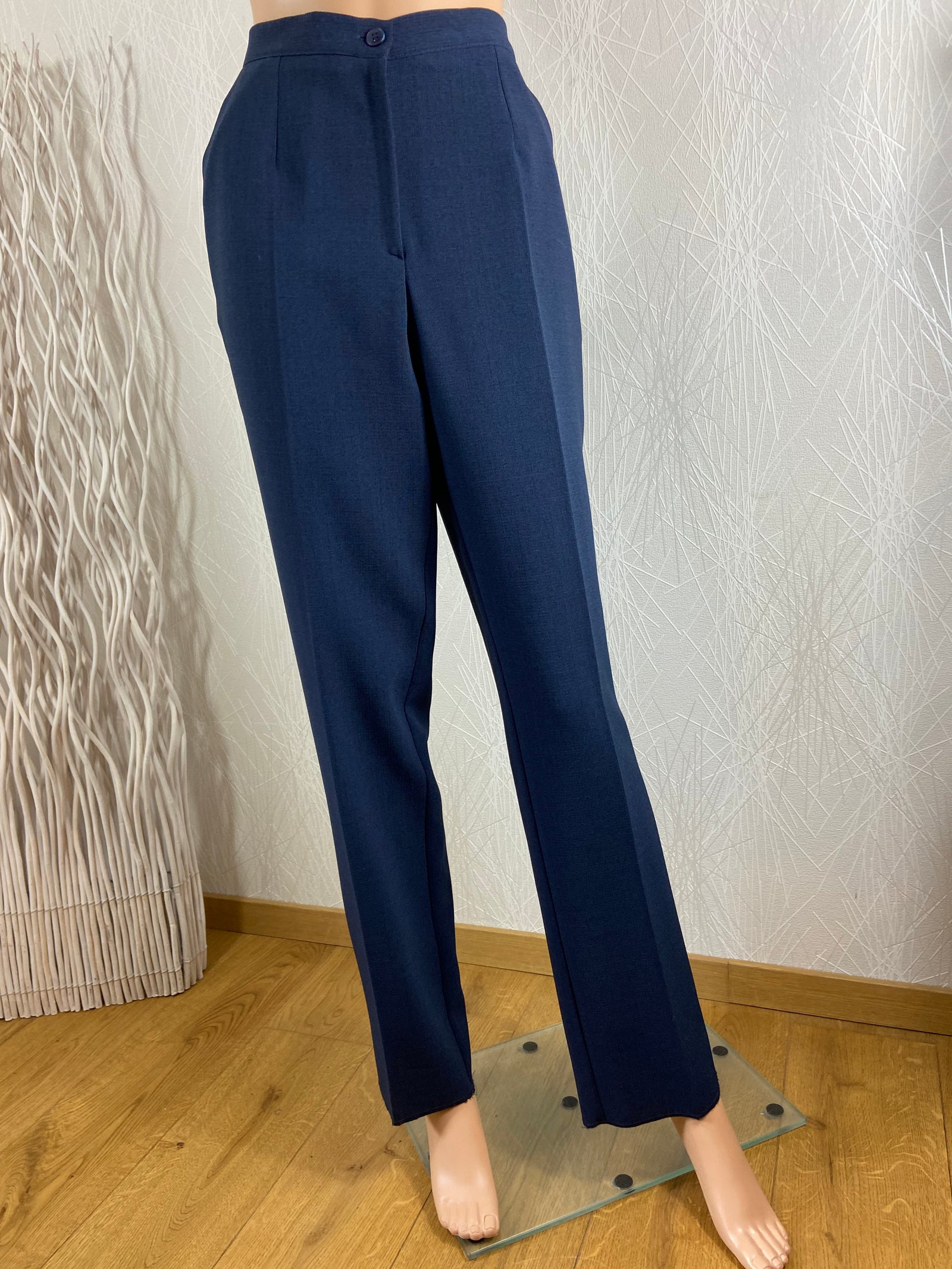 Pantalon bleu marine taille haute élastique fabrication française Gévana