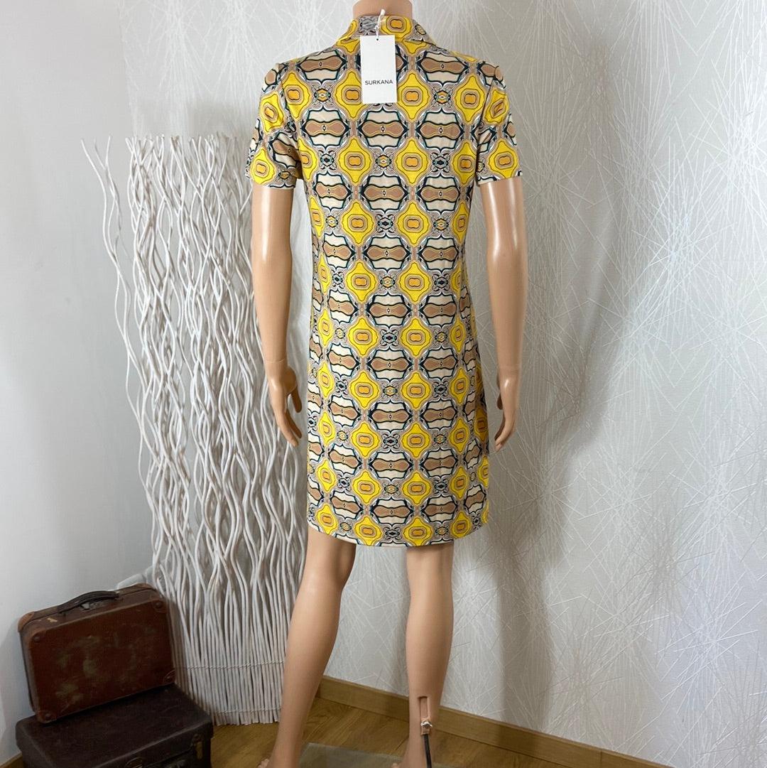 Robe Jersey jaune courte style vintage 70's Surkana - Offre-Unique