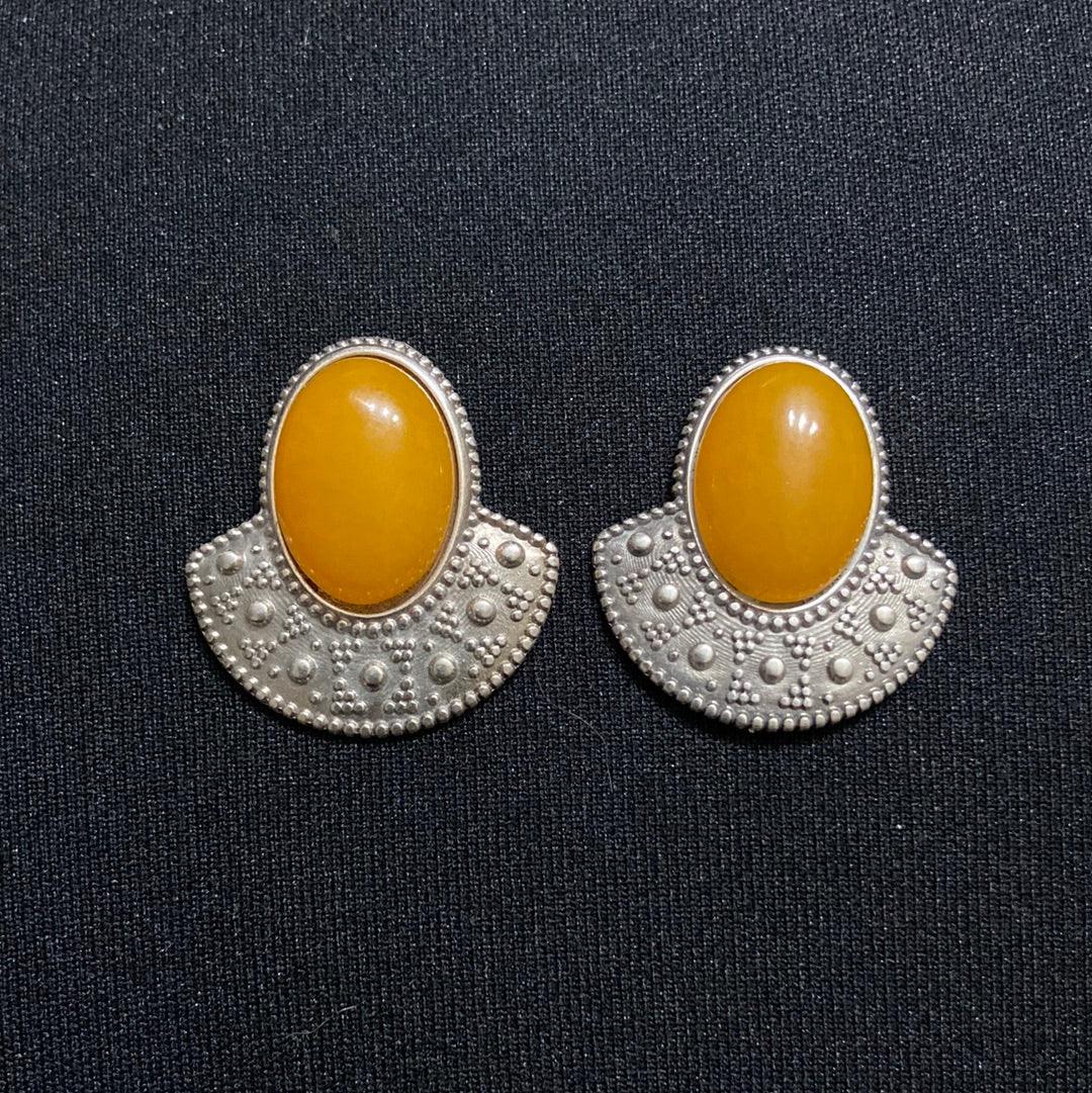 Boucles d’oreilles plaquées argent pierre semi-précieuse jaune orangé Shabada - Offre-Unique