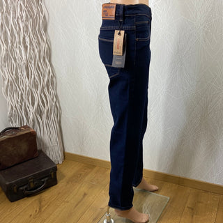Jeans femme denim bleu foncé couture constrastée taille mi-haute Leggendario