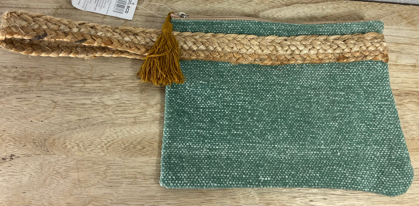 Sac pochette avec anse en coton et  jute de fabrication artisanale