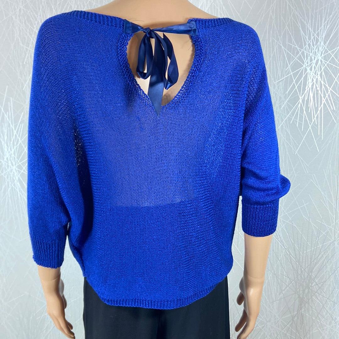 Pull femme léger bleu manches 3/4 col bateau goutte d'eau Made In Italy - Offre-Unique