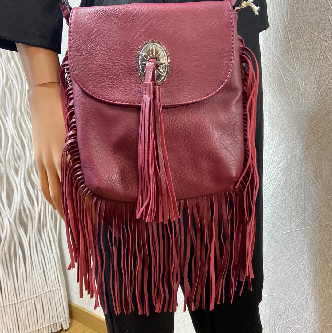 Sac à bandoulière réglable rouge bordeaux franches cuir synthétique Articles de Paris