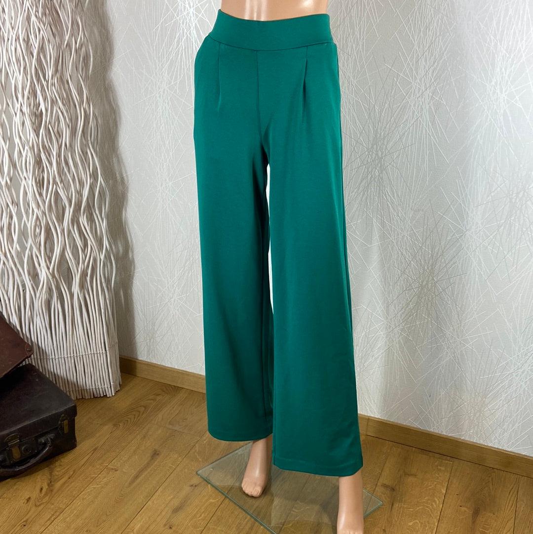 Pantalon vert foncé taille haute élastique jambes larges Byrizetta Wide Pants B.Young - Offre-Unique