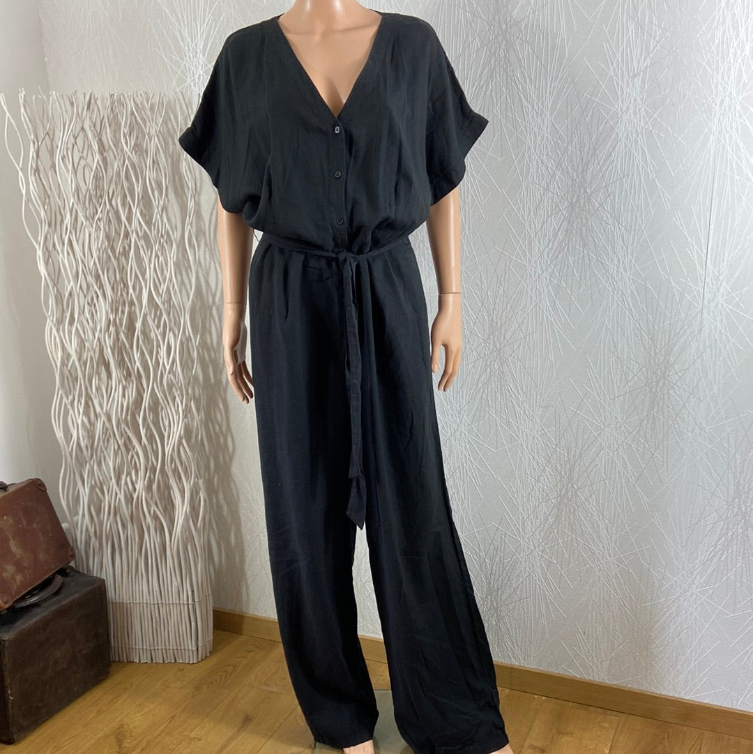 Combinaison noire lin jambes larges manches courtes Byfalakka Jumpsuit B.Young