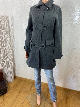 Manteau duffle coat gris femme laine