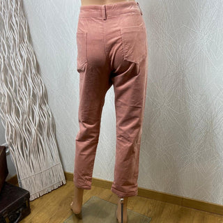 Pantalon femme velours côtelé coton rose pale taille mi-haute coupe droite