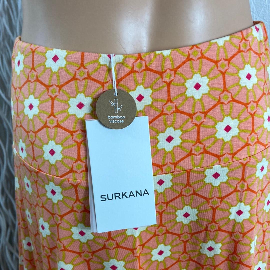 Jupe orange à motifs vintage taille haute élastique Surkana - Offre-Unique