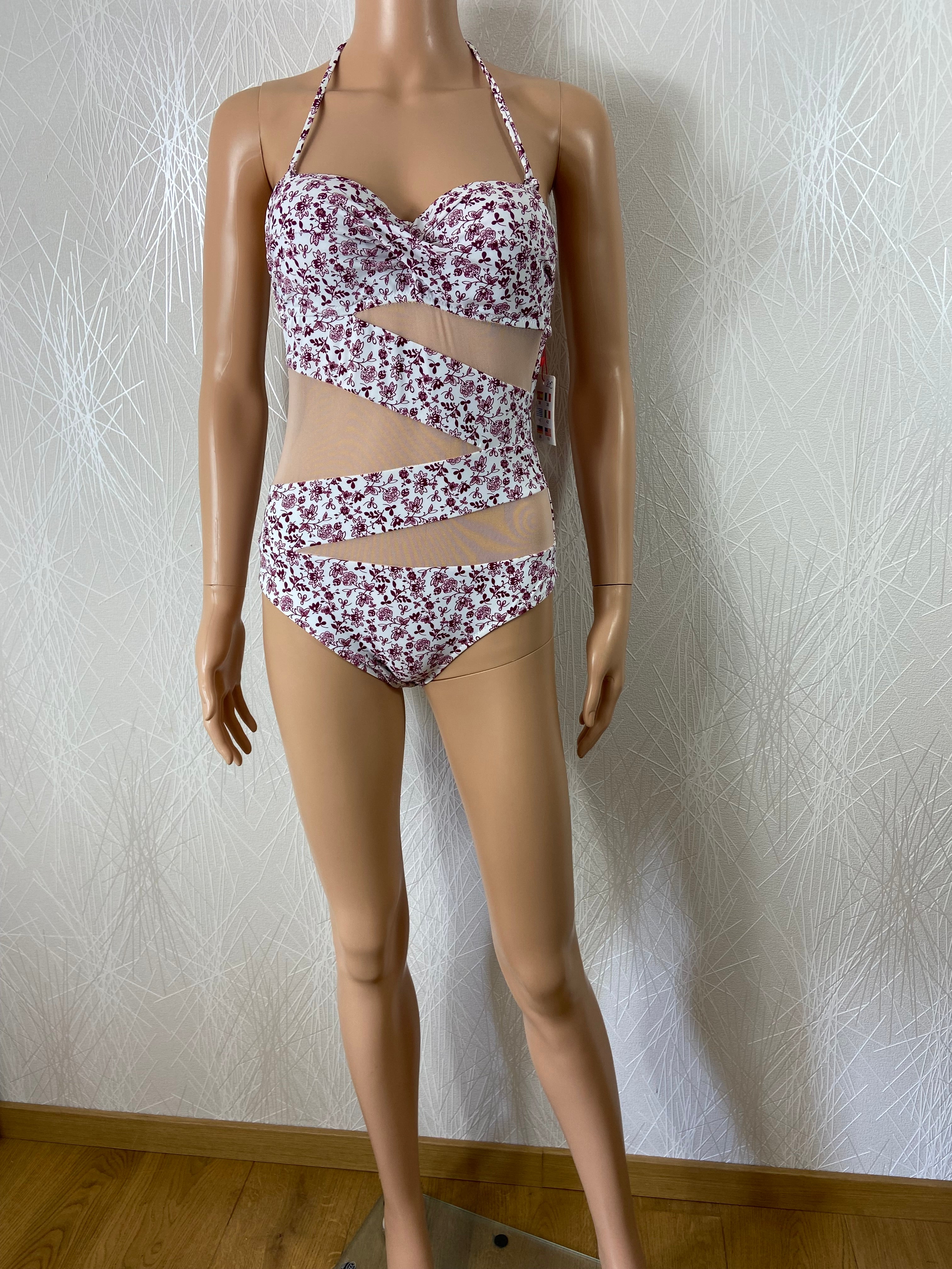 Original maillot de bain 1 pièce monokini effet lanière bretelles réglables Fei