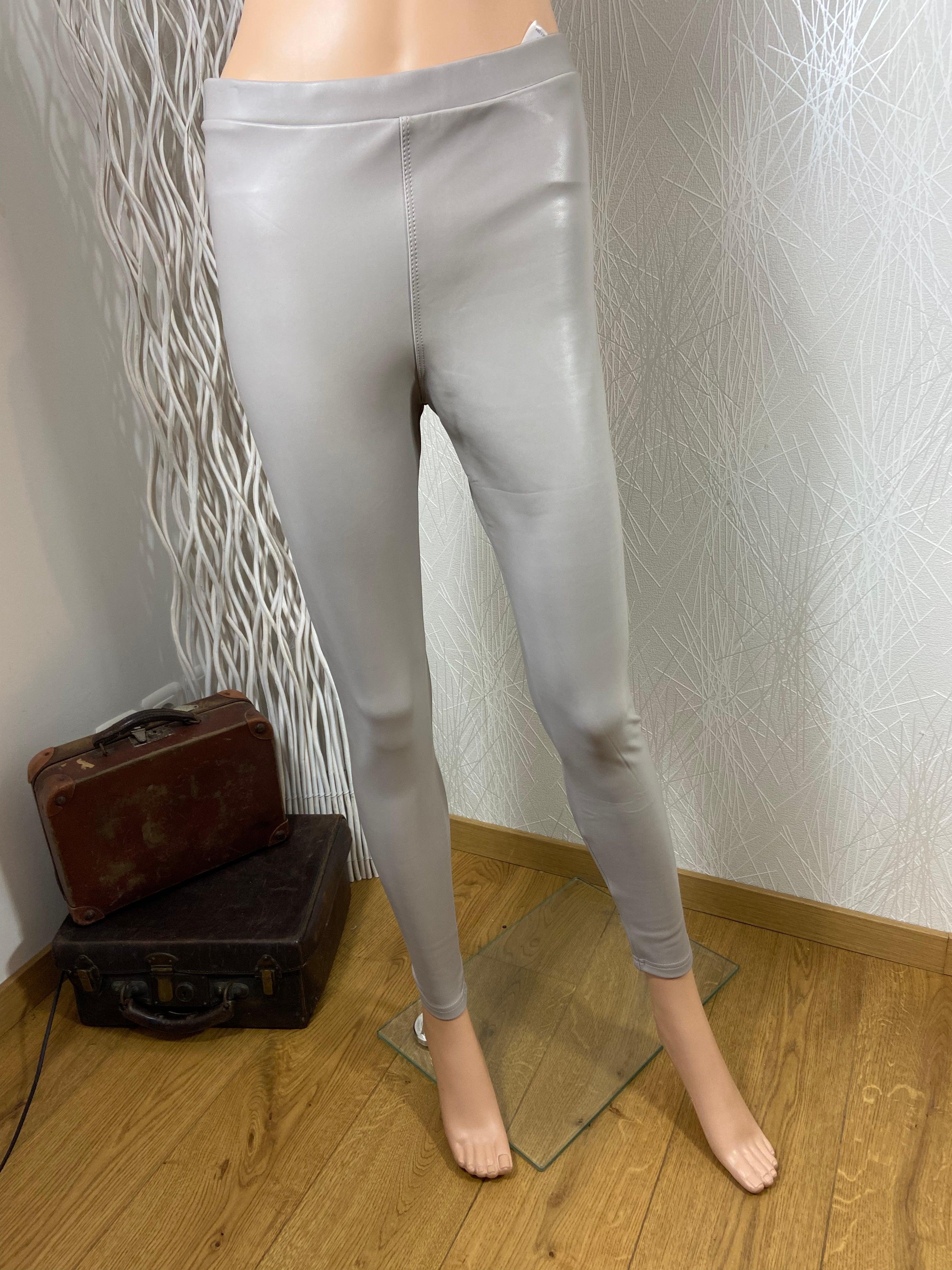 Pantalon cuir synthétique gris clair taille haute élastique Cloal - Offre-Unique