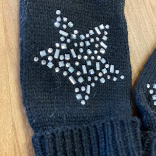 Gants chaud en tricot noir avec laine strass en forme d'étoile