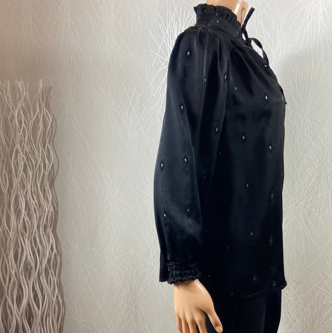 Blouse satinée noire avec motifs losange argentés Les Petites Fleurs