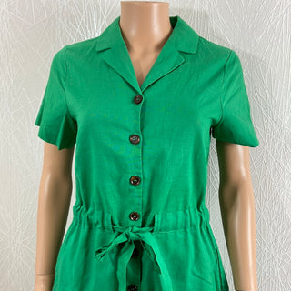 Combishort boutonné coton lin manches courtes vert Wren Green Louche London