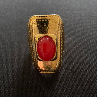 Bague ajustable plaqué or pierre semi précieuse rouge Shabada