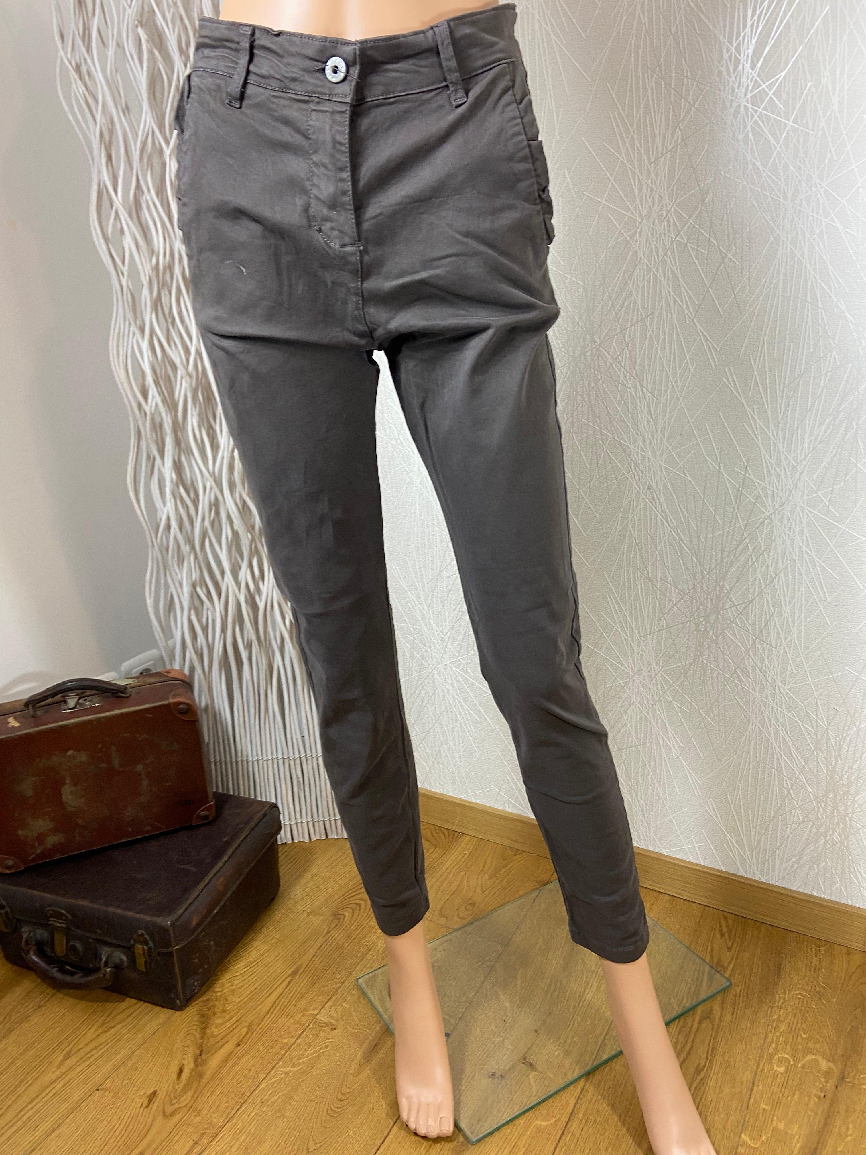 Pantalon marron stretch taille mi-haute - Offre-Unique