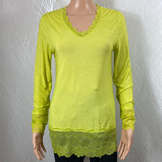 T-shirt  jaune vif dentelle manches longues col V Made in Italy