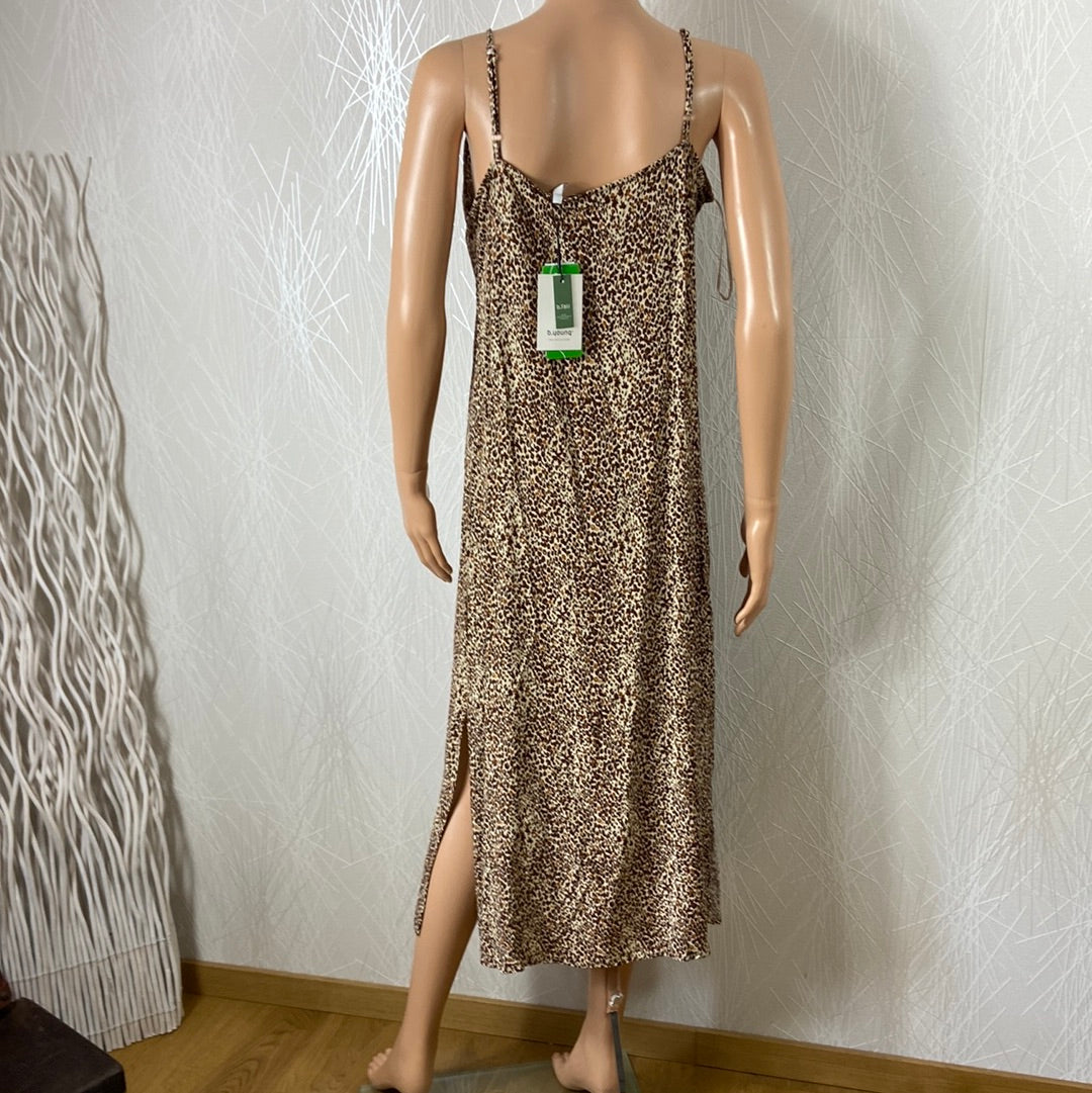 Robe légère fendue bretelles réglables motif marron Bymmjoella Slip Dress B.Young