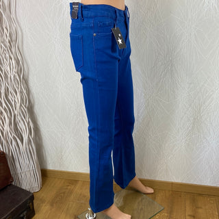 Jeans coton bleu stretch flare taille haute Chic Bonbon