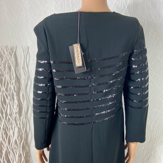 Robe courte noire sequins Manches longues tissu crêpe Maliparmi