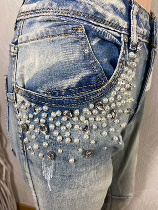 Jeans délavé avec perles coupe skinny BS Jeans