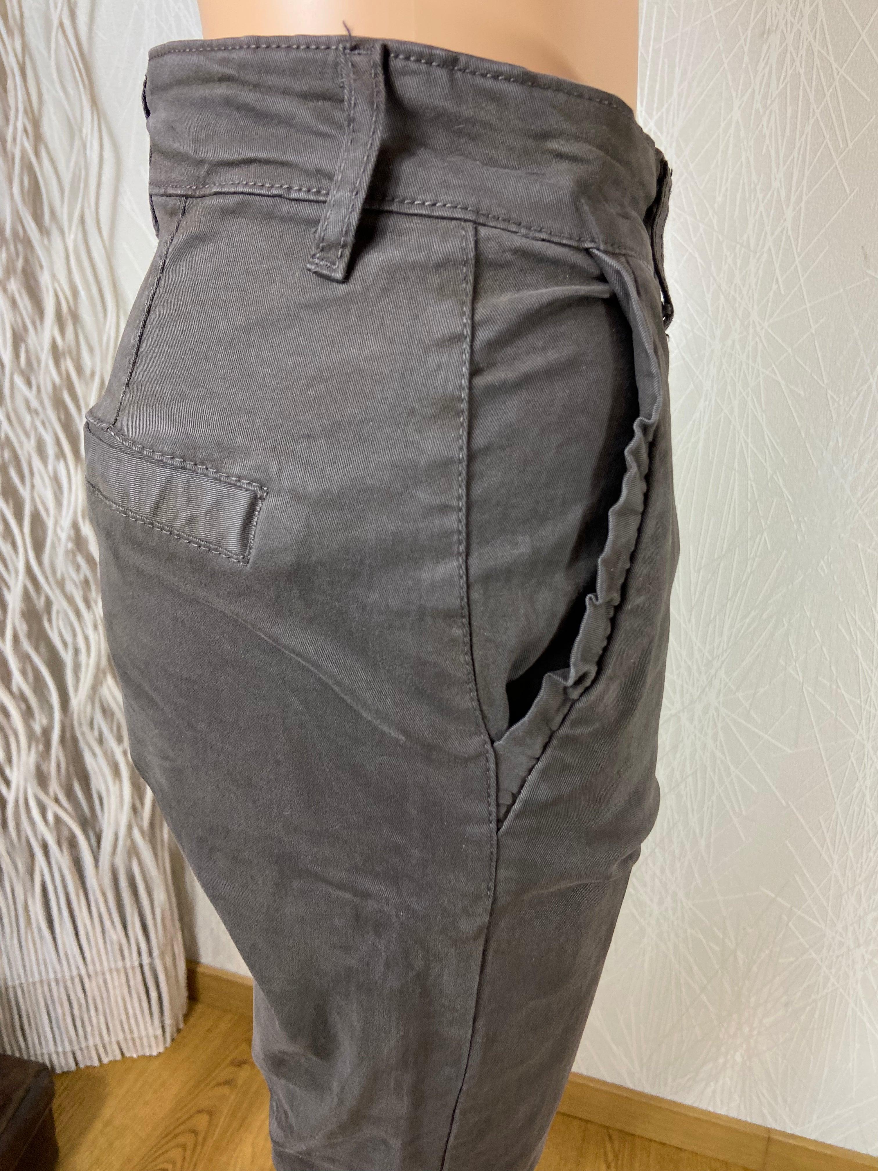 Pantalon marron stretch taille mi-haute - Offre-Unique