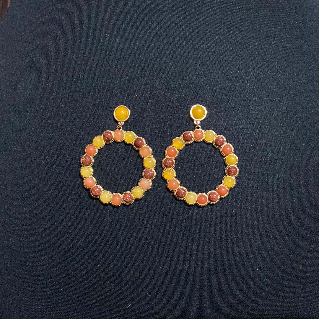 Boucles d’oreilles pendantes plaquées or pierres semi-précieuses jaune orange Shabada - Offre-Unique