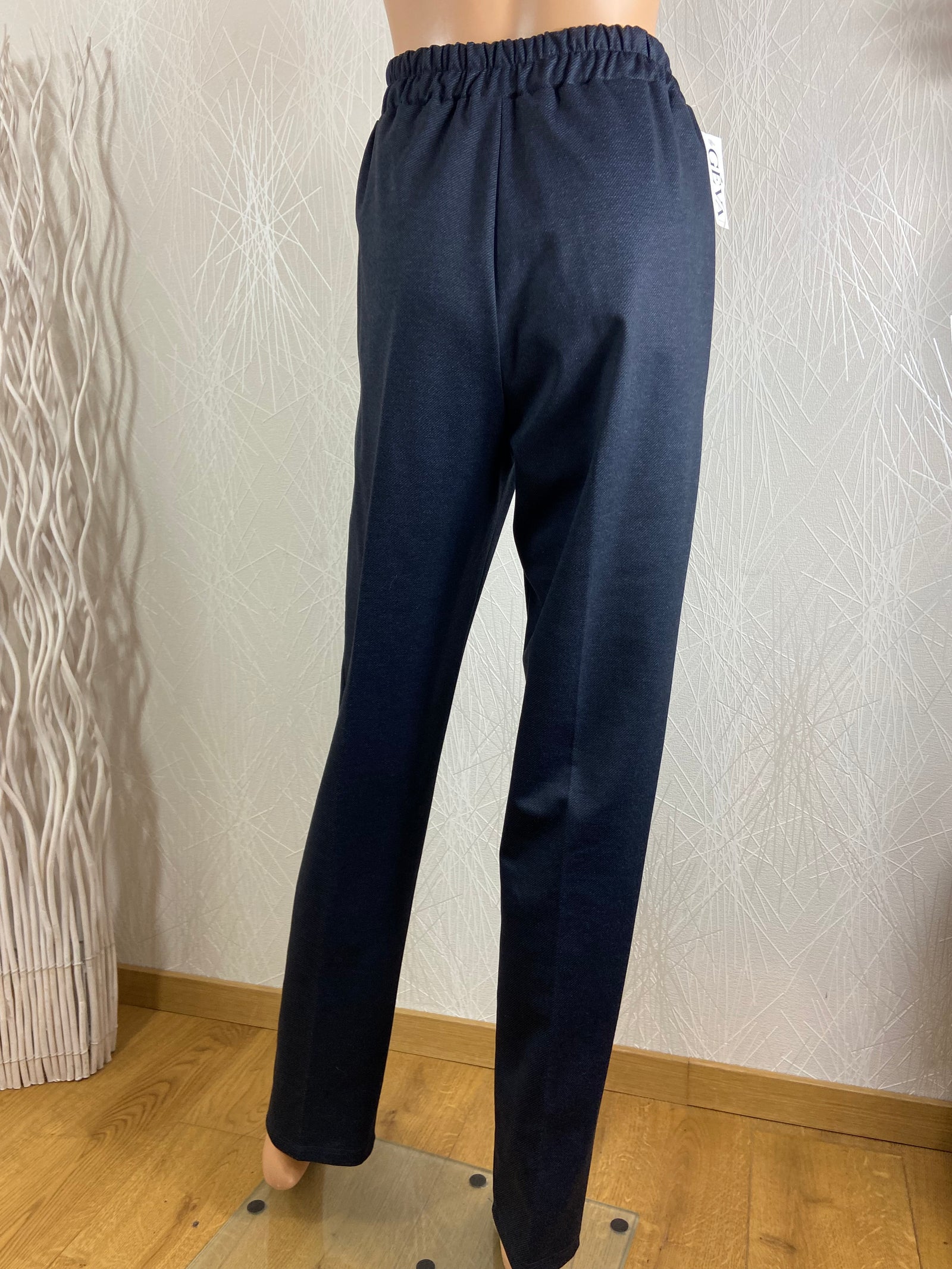 Pantalon style habillé bleu marine femme taille haute élastique Gévana