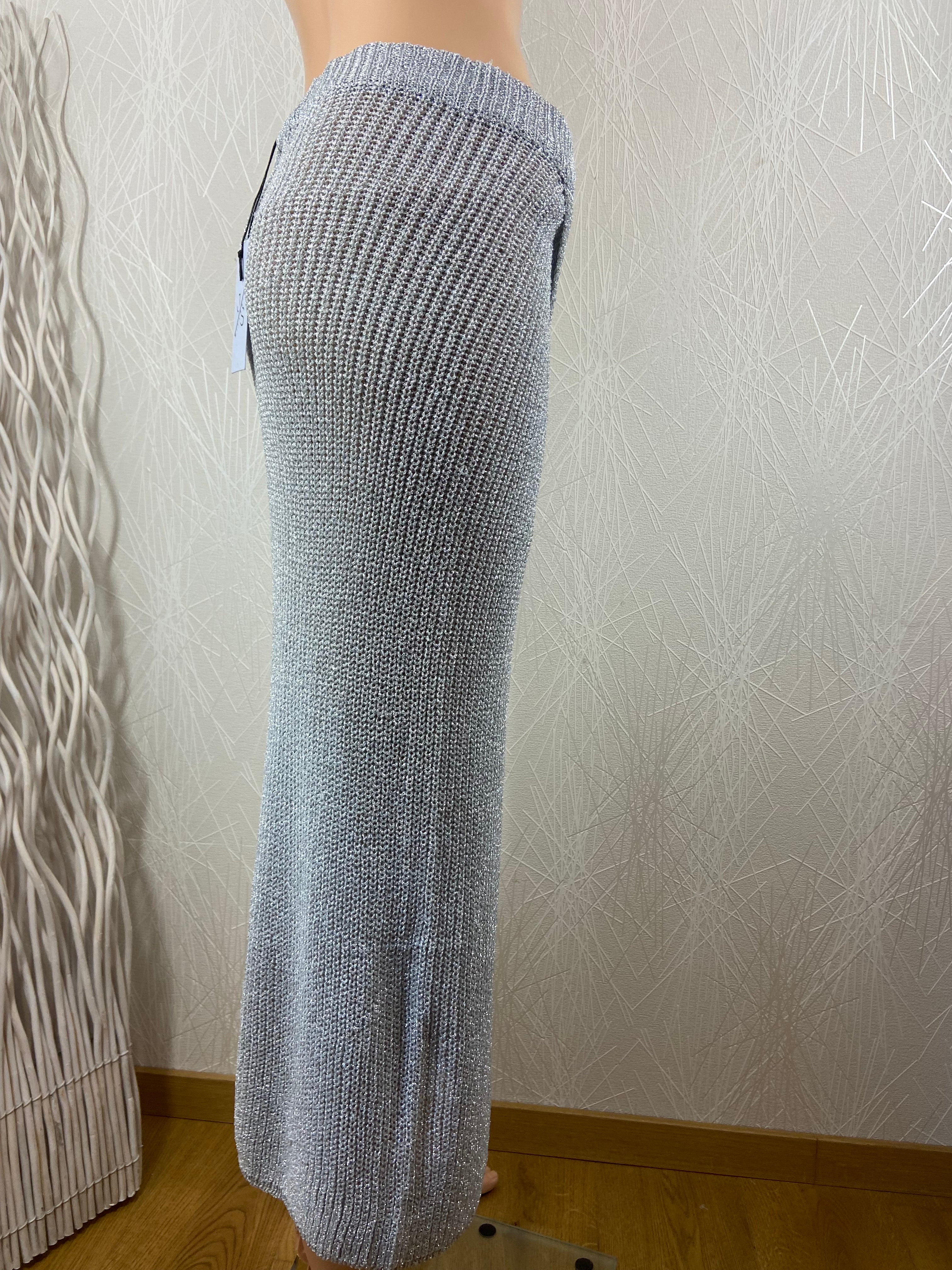 Jupe longue gris métal coupe fendue en portefeuille sexy JS Millenium.