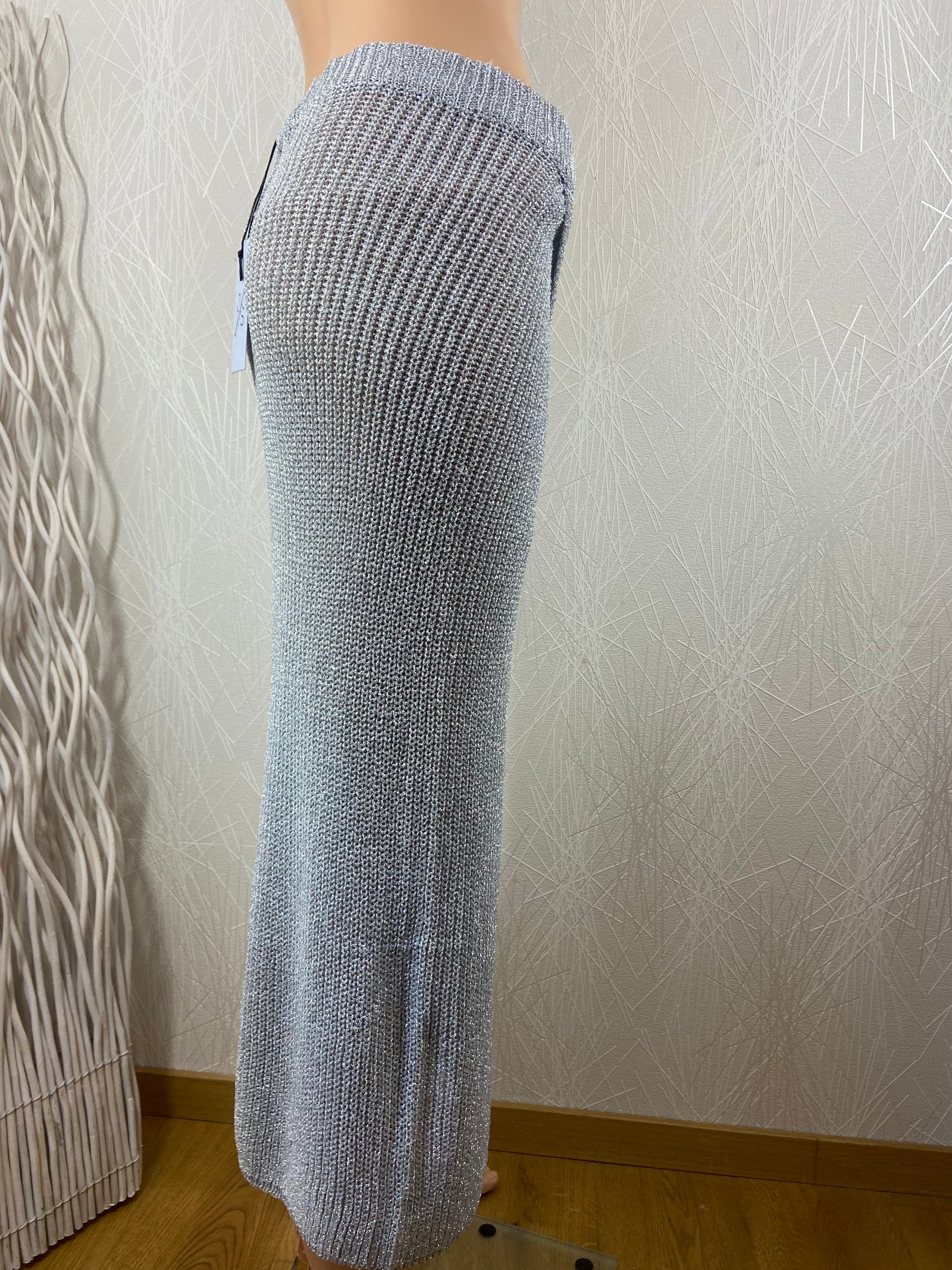 Jupe longue gris métal coupe fendue en portefeuille sexy JS Millenium.