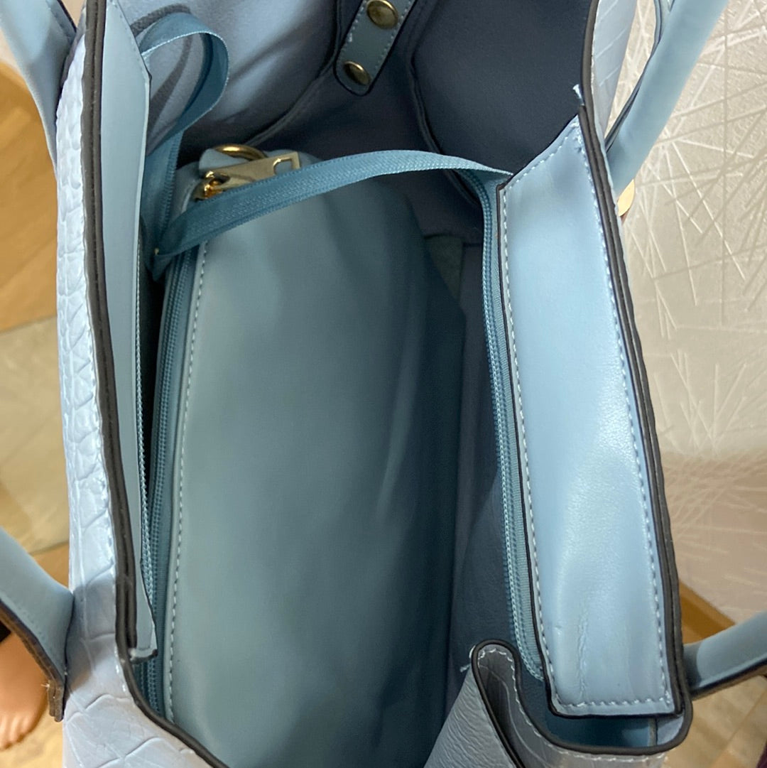 Sac à main bleu avec bandoulière + pochette assortie