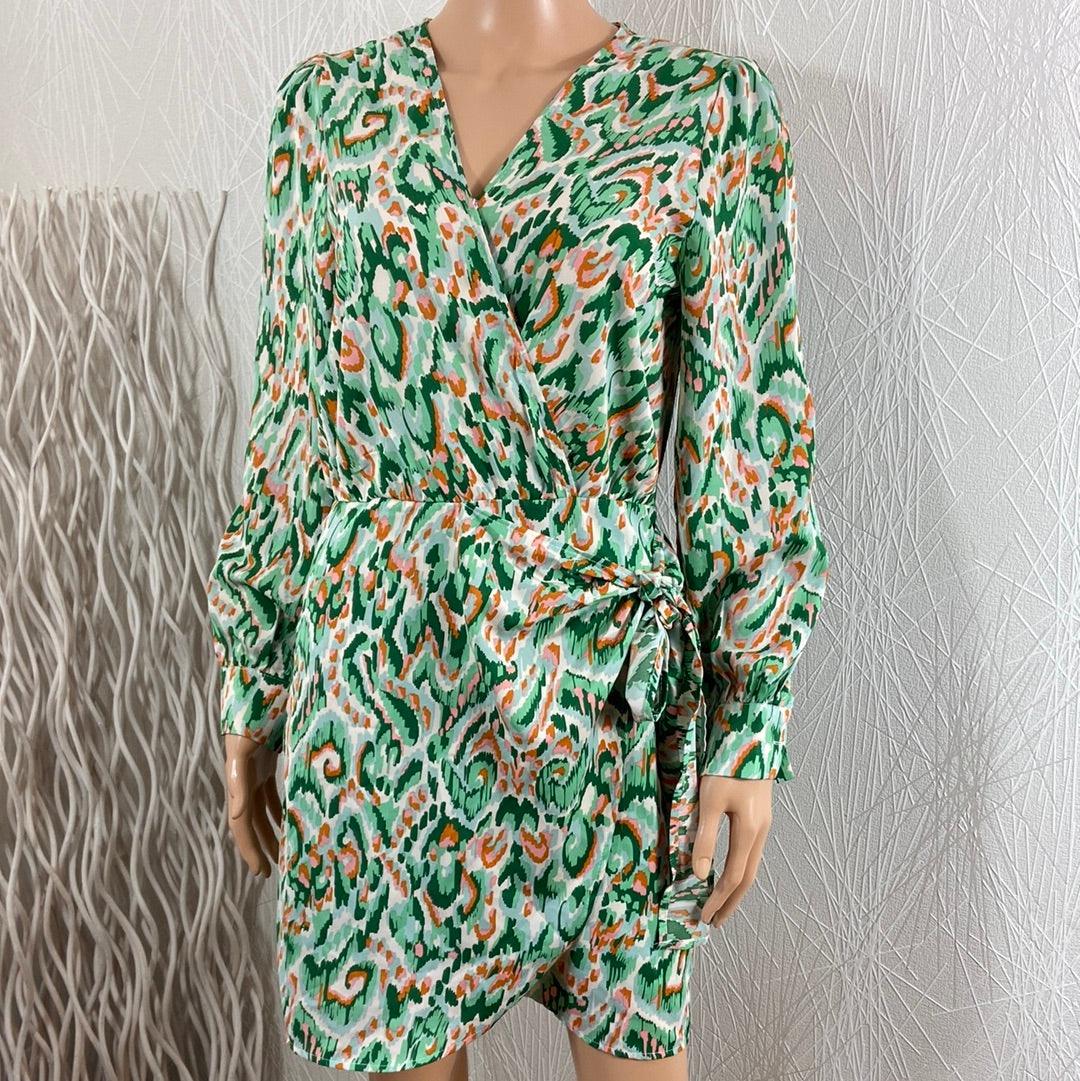 Robe courte verte à motifs manches longues flot Lili & Lala - Offre-Unique