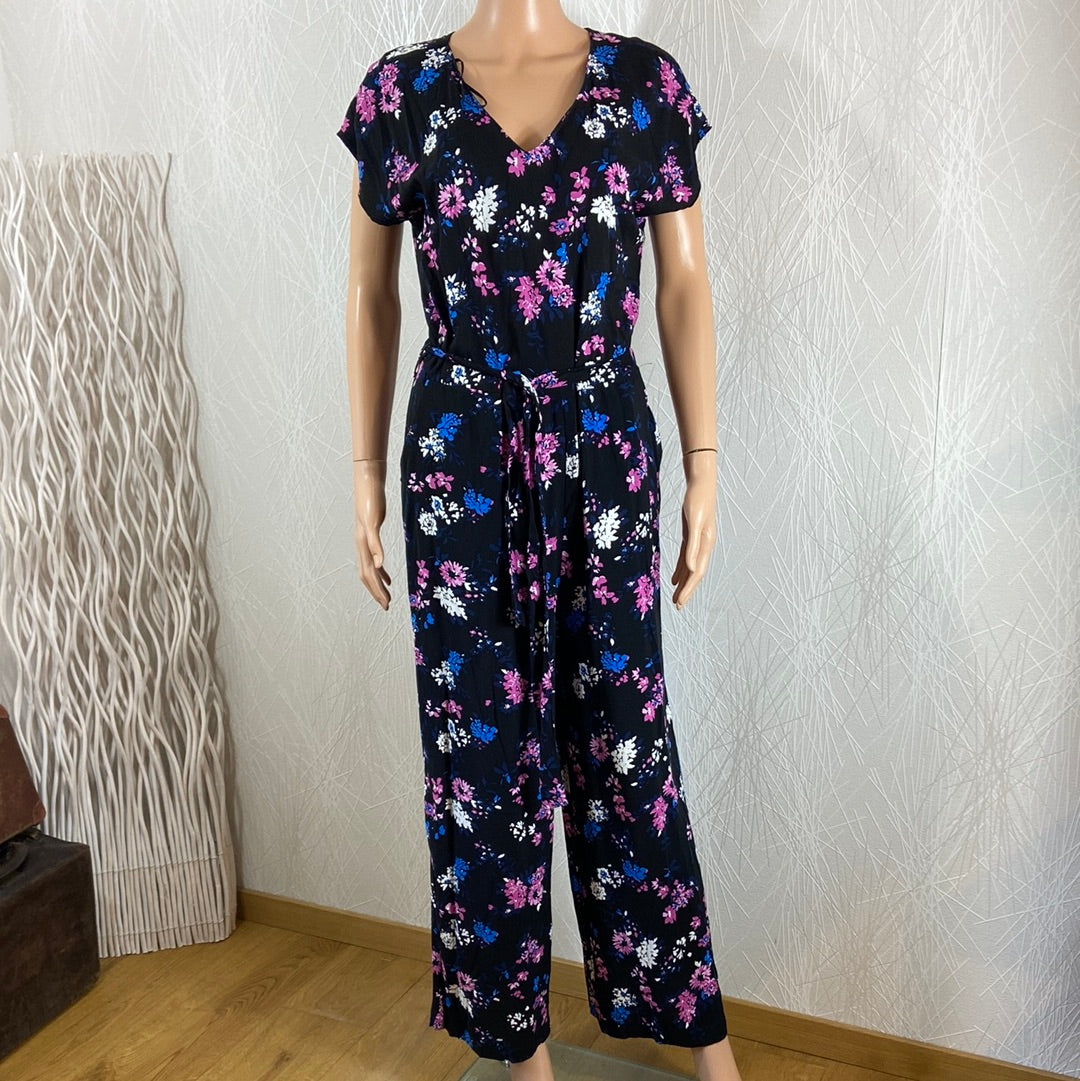 Combinaison noire fleurie manches courtes jambes larges Bymmjoella Jumpsuit B.Young