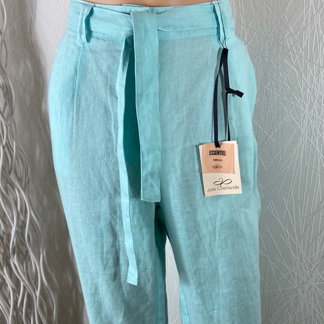 Pantalon femme en lin taille haute coupe droite 100% lin Julie Guerlande - Offre-Unique