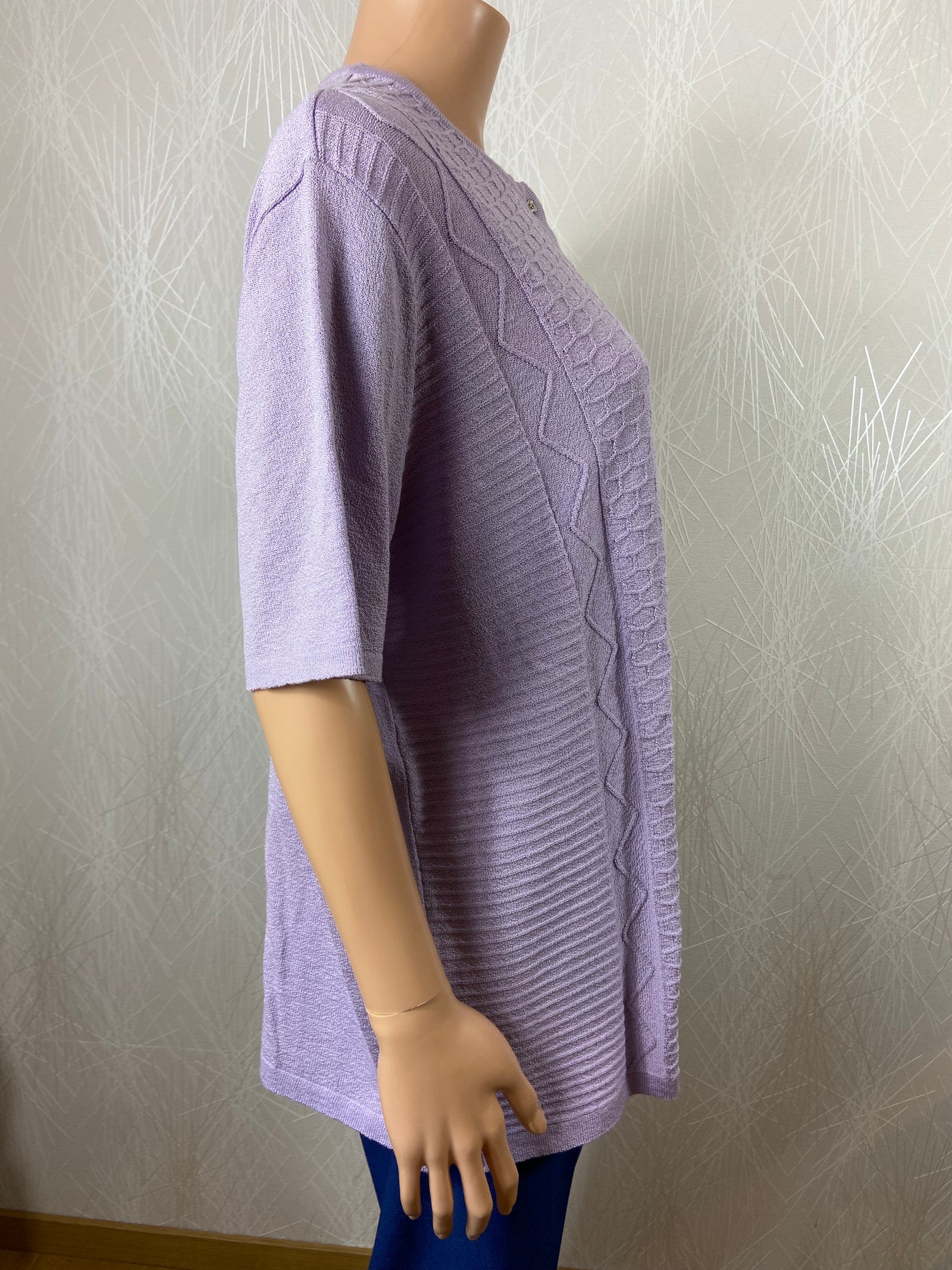 Pull-over femme violet lila manches courtes col rond Iodena