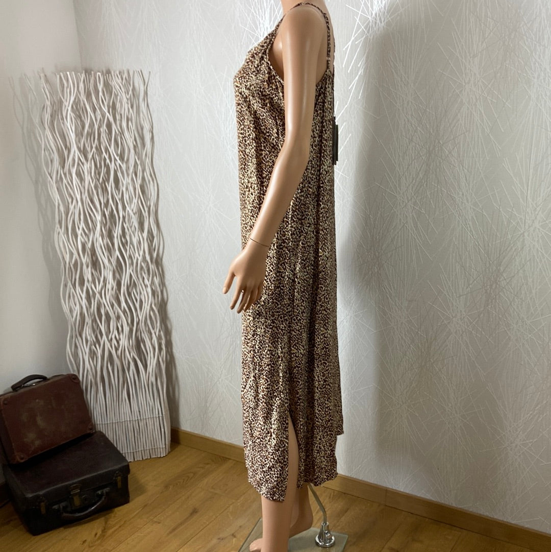 Robe légère fendue bretelles réglables motif marron Bymmjoella Slip Dress B.Young