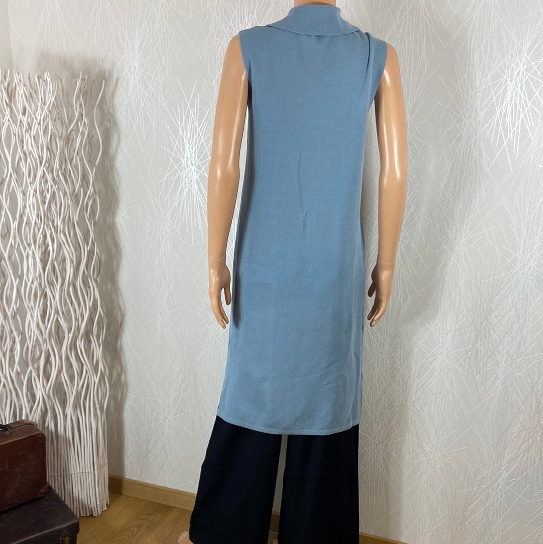 Gilet bleu femme long ample sans manches Po & M