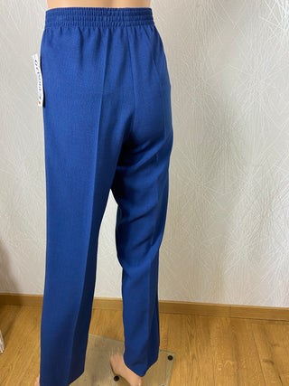 Pantalon droit bleu chiné taille haute élastique Gévana