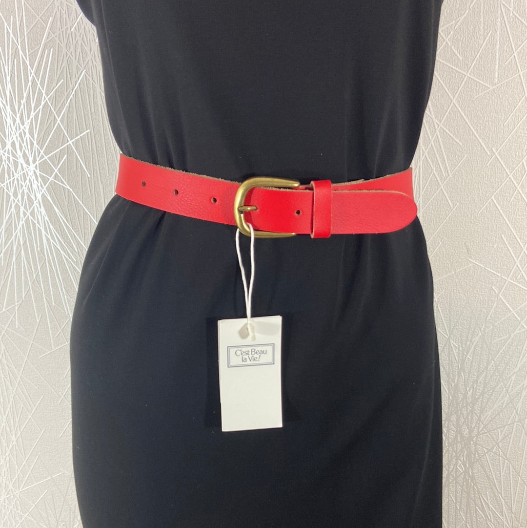 Ceinture rouge femme cuir boucle dorée C’est Beau la Vie