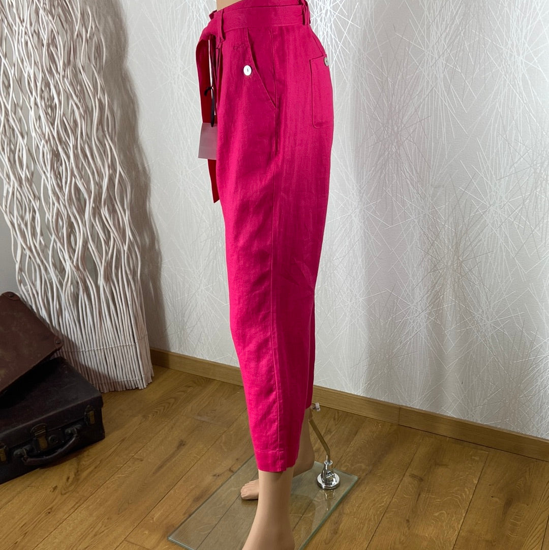 Pantalon femme en lin taille haute coupe droite 100% lin Julie Guerlande - Offre-Unique