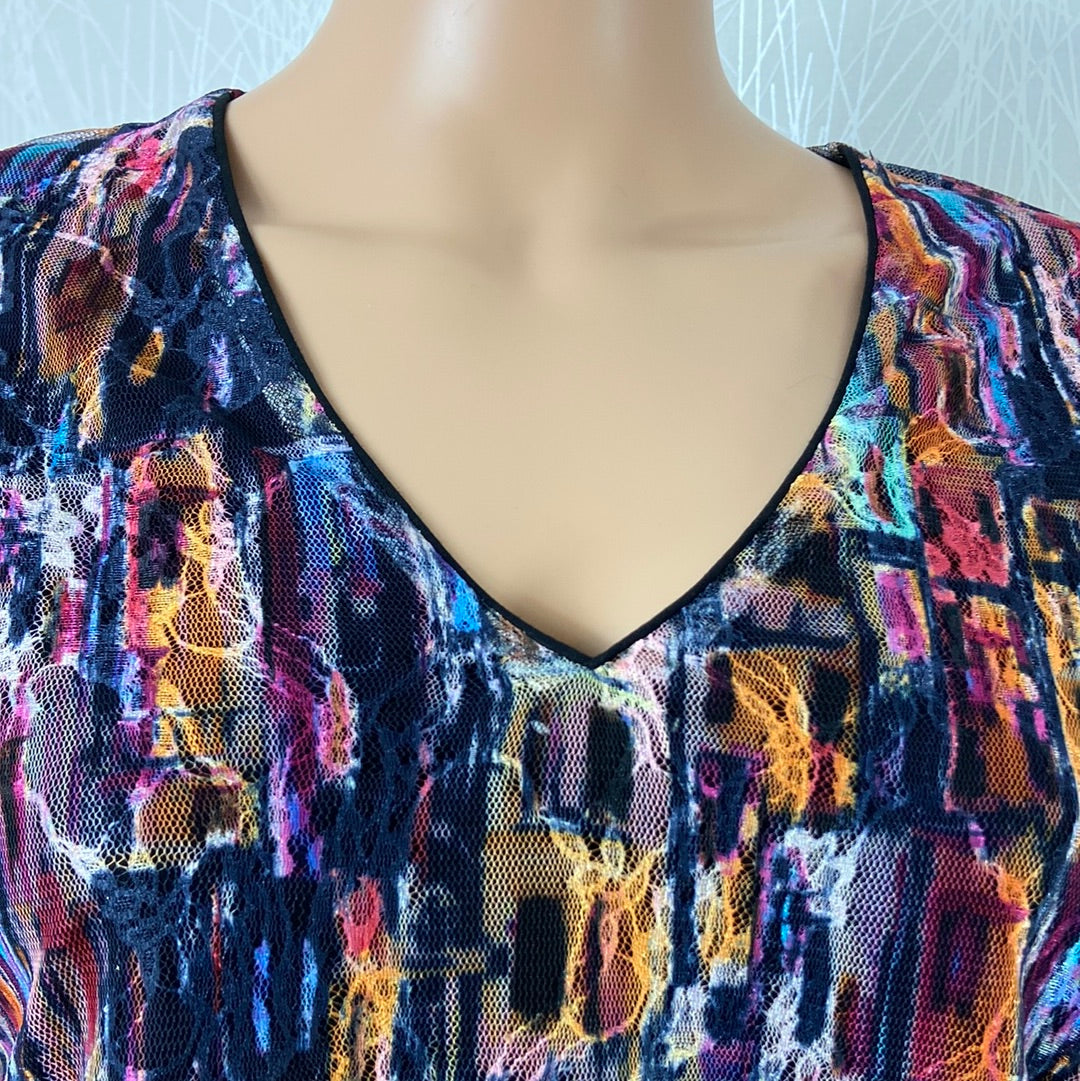 Blouse doublée multicolore col V Manches 3/4 transparentes Le Singe de Julie