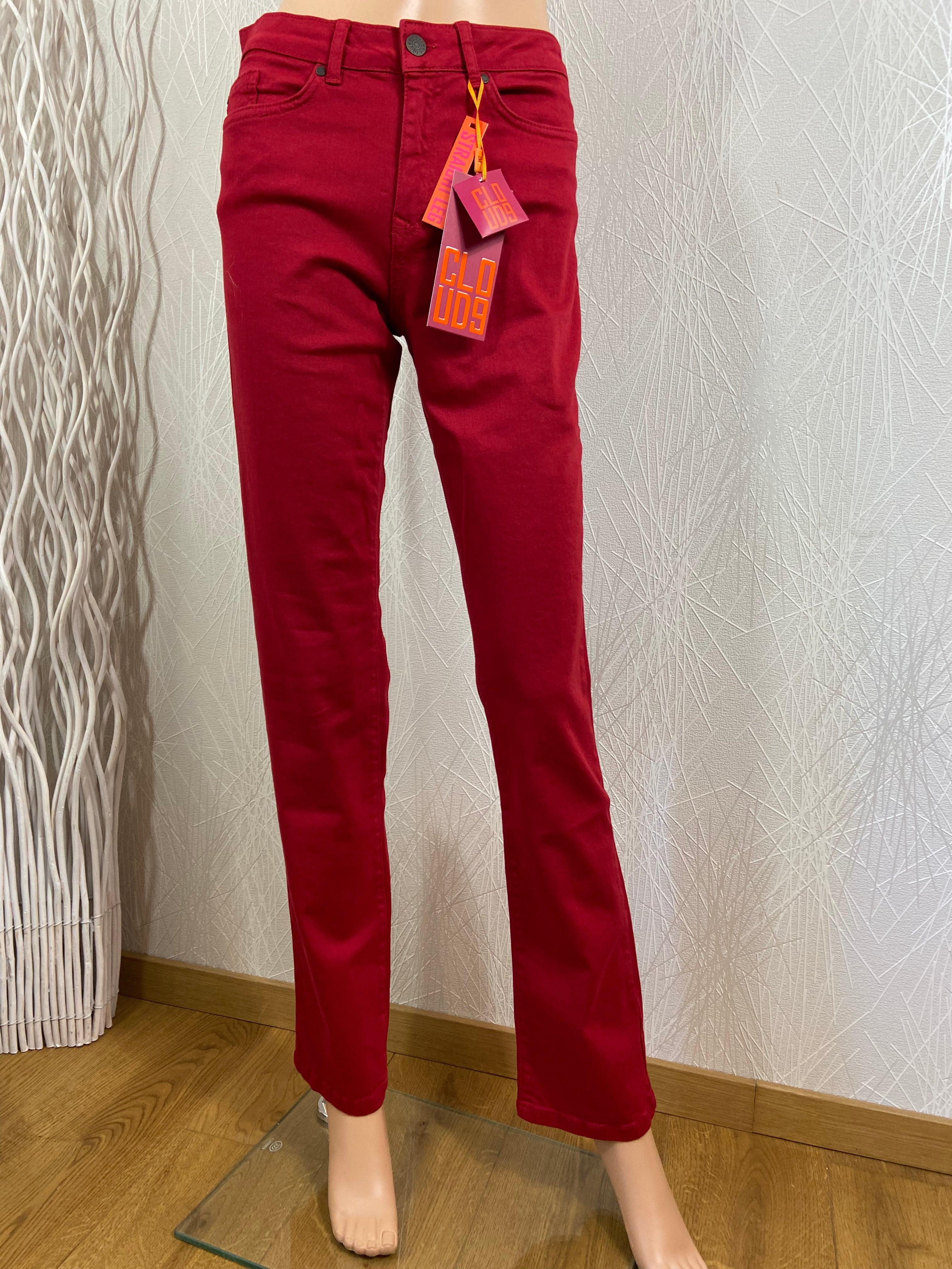 Pantalon coton rouge taille haute straight leg modèle Dahlia Cloud9 - Offre-Unique