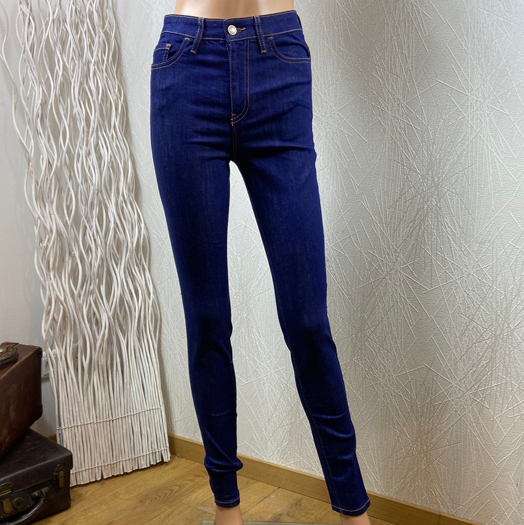 Jeans coton bleu femme taille haute slim Benetton