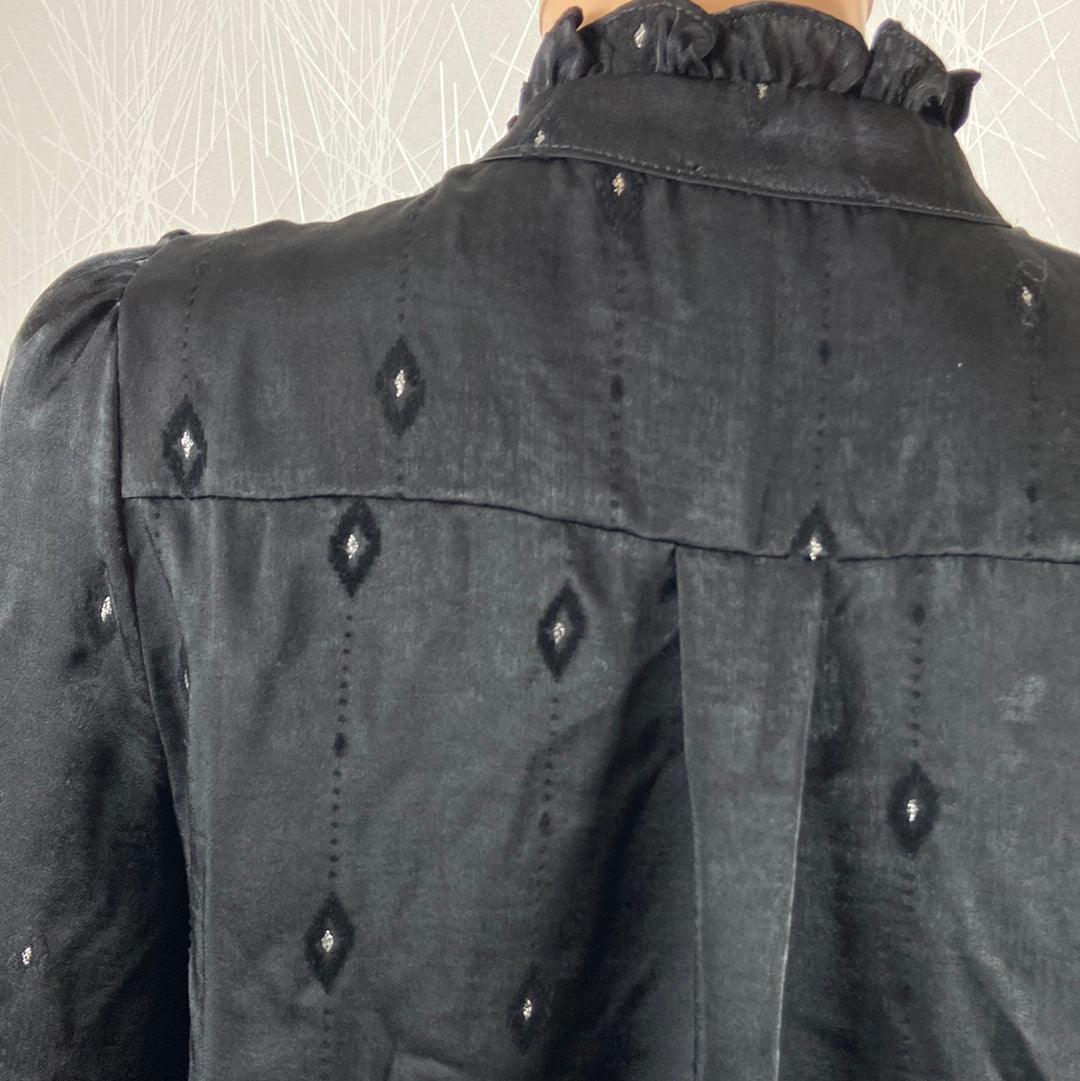 Blouse noire satin manches longues Les Petites Fleurs - Offre-Unique