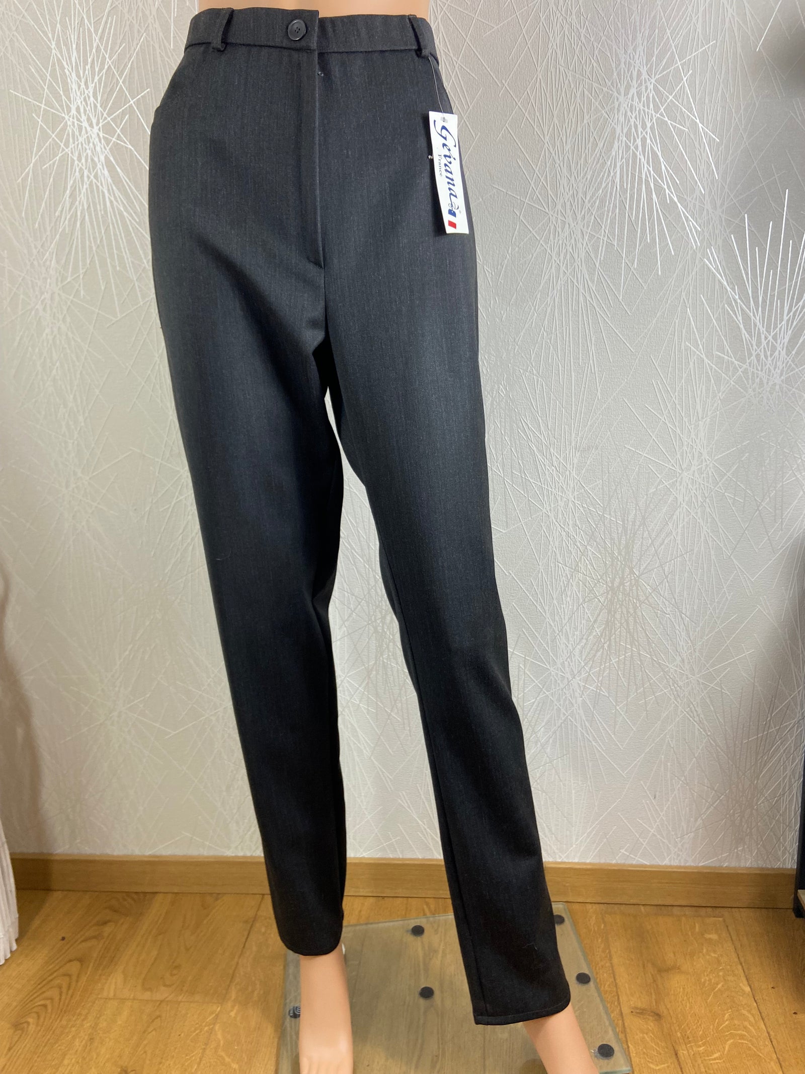 Pantalon habillé gris anthracite chaud avec laine taille haute Gévana