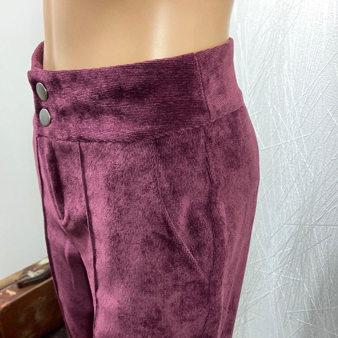 Pantalon violet en velours côtelé taille mi-haute flare pattes d’éléphant Osa - Offre-Unique